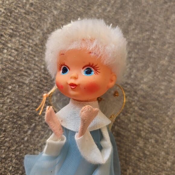 MCM Blue Christmas Pixie Knee Hugger Flying Angel Ornament Tulle Mod 60s 50s - Picture 2 of 6
